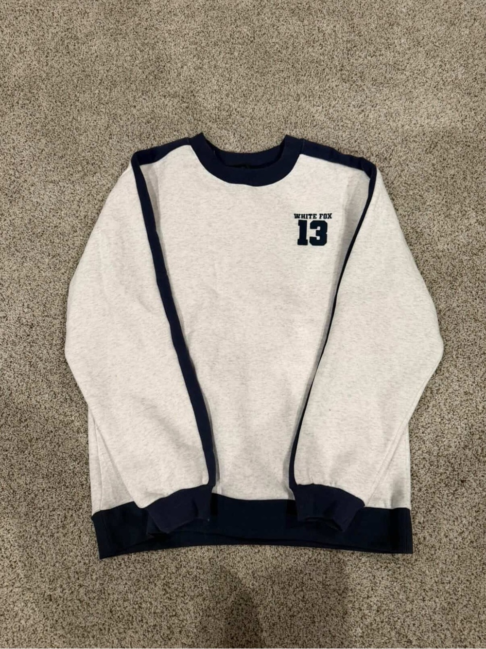 White Fox 13 Varsity Crewneck Sweatshirt Gray Navy XS/S